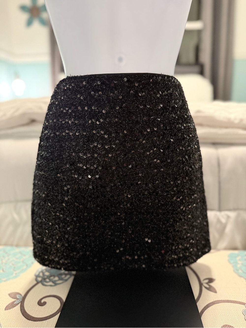 Commense Black Sequin Mini Skirt